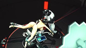 Sexy Young Blonde Cuffed, Fucked by Shemale Cyborg