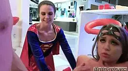 Hey, check out this petite teen 18+ giving blowjobs at the halloween party with her cute friends