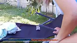 Outdoor solo play with sexy blonde teen