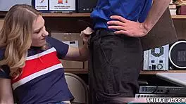 cute blonde shoplifter gets surprised by a rough burglar blowjob