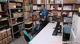 cute blonde shoplifter gets surprised by a rough burglar blowjob