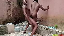 outdoor doggy banging with big ass milf. wet black tits bounce hard.