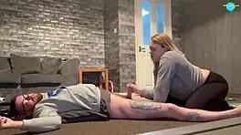 teen girlfriend sucks cock while gaming, natural tits and shaved pussy in action