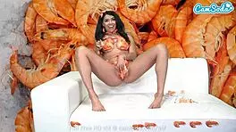 Young Brunette Teen On Webcam Loves Shrimp While Masturbating To Intense Orgasm