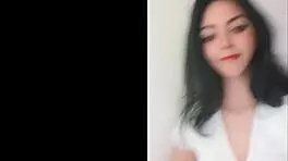 teen with small waist in miniskirt teases with dirty talk, strips to thong and panties, rides naked in cowgirl blooper