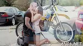 Young brunette Lici C rides outdoors