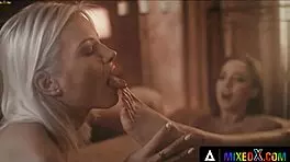 amirah adara straps on and fucks zazie skymm, then licks her pussy