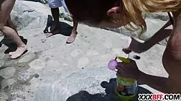 Feeling the intense pleasure of big cocks at summertime BBQ