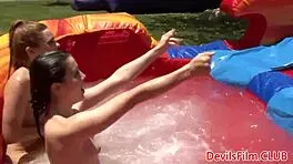 Group of lesbians strapon fuck outdoors