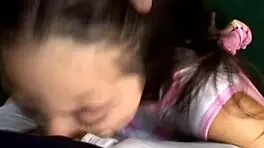 young hot girl gives horny blowjob