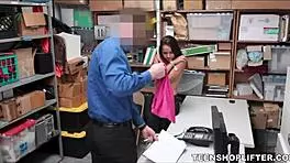 this young latina teen got caught shoplifting and now she's begging for anal from the guard
