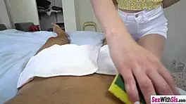 Stepsis Rubs Stepbro's Big Dick To Calm Him Down