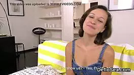 an ardent cutie fingers her tight trimmed pussy until she cums