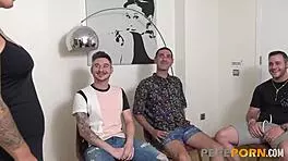 Big surprise for Katia Lozano! Great gangbang with several young dudes banging her hard.