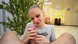 Young 18+ Stepsister Rides Cock Hard for New Year's 2022 Gift