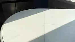 The petite stepsister seduces her stepbrother with a rough blowjob while parents are gone, leading to creampie sex.