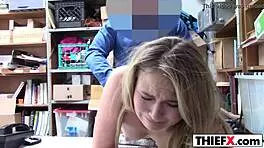 i cought this pritty teen theif in the garage and she sucked my cock.