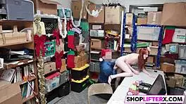 Teen 18+ shoplifter gets caught by police officer and gives blowjob to his monster cock in the office