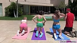 teen bffs suck and fuck yoga instructor outdoors