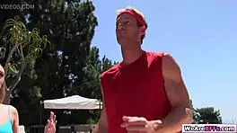 teen bffs suck and fuck yoga instructor outdoors