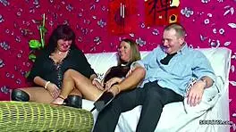 Mom and dad are fucking their step-daughter in a wild threesome! Wow!