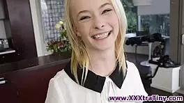 You know that tiny blonde babe giving a blowjob to that big cock? She's petite with small tits.