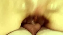 Pussy plays with huge hard cock, cum drips on lips