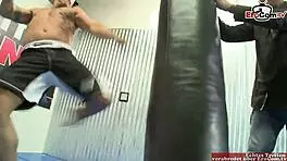 Check out this blonde slut fucking in a boxing ring for the contest! 😈💥