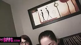 At the pajama party, the girl with glasses got her PUSSY POUNDED by her friend in a STRAPON DILDO.