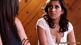 Lesbian stepmother teased by teen babe