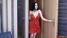 Hottie mileva seduces a hot bald guy with kisses and blowjob.