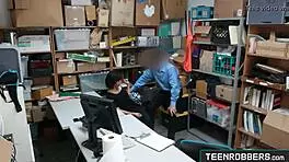 Perv officer fucks horny teen thief at work