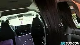 Amateurs engage in hot threesome on bus