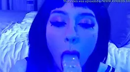 i love watching that beauty in student costume suck the rubber dick and fuck her pussy