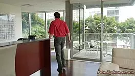 Stepmom And Buddys Stepdaughter Have Sex Almost Caught By Stepdad On Couch