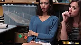 Pervy Cop Catches Two Shoplifter Chicks At The Same Time