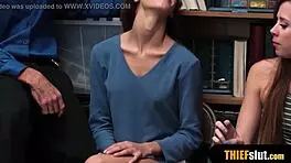 Pervy Cop Catches Two Shoplifter Chicks At The Same Time