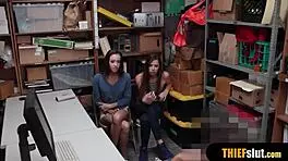 Pervy Cop Catches Two Shoplifter Chicks At The Same Time