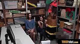 Pervy Cop Catches Two Shoplifter Chicks At The Same Time