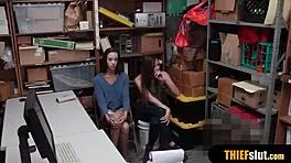 Pervy Cop Catches Two Shoplifter Chicks At The Same Time