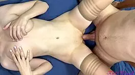 Rough fucking my hot teen girlfriend in stockings 😈💦