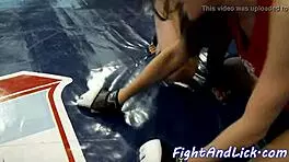 Lezzie Teens Scissor Pussies After Wrestling Fight, Fingering and Moaning 😈