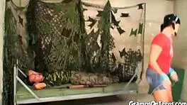 Naive teen fucks old military in reverse