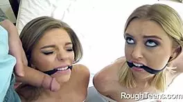 Three young girls drinks from a cock in a wash in a very mentioned 18+ stage film