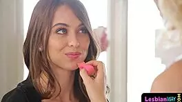 She eats pussy in the tiny lesbo threesome