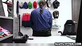 blonde lily larimar caught shoplifting at the store, ends up getting banged by the staff