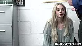 blonde lily larimar caught shoplifting at the store, ends up getting banged by the staff