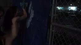 Young vixen Anya Olsen is tied up and doggystyled in public with bondage