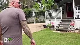 Stepson Sgt Miles Feels Shocked Catching Stepmom Kymber Leigh Sucking Cock by Pool, Then Misty Meaner Rides Him Passionately