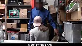 Cute teen caught stealing, fucked hard by horny security guard in shop tits sex
